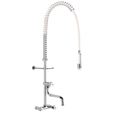 Wall-mounted pre-rinse set with mixer and telescopic spout