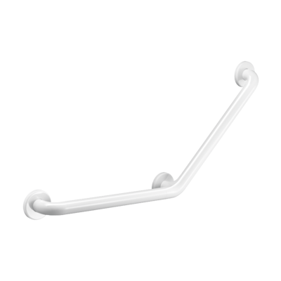 Angled stainless steel grab bar 135°, white, 400 x 400mm