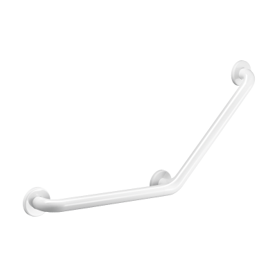 Angled stainless steel grab bar 135°, white, 400 x 400mm