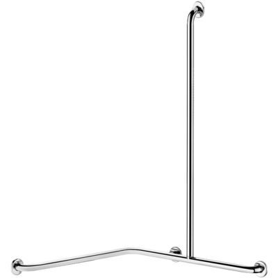 Angled shower grab bar with vertical bar, bright stainless steel