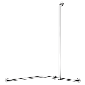 Corner grab bar with sliding vertical bar, bright stainless steel