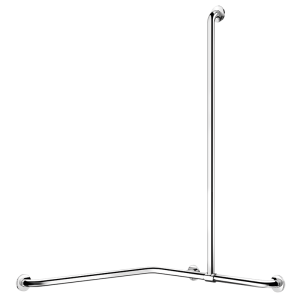 Corner grab bar with sliding vertical bar, bright stainless steel