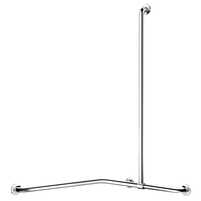 Corner grab bar with sliding vertical bar, bright stainless steel