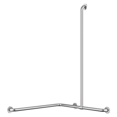 Corner grab bar with sliding vertical bar, satin stainless steel