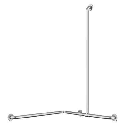 Corner grab bar with sliding vertical bar, satin stainless steel