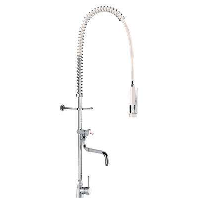 Single hole pre-rinse set with mixer and telescopic spout