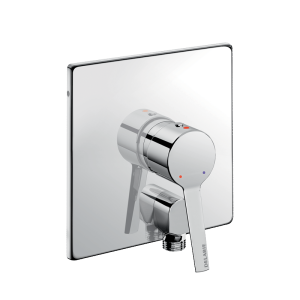 Recessed shower mixer with pressure-balancing and angled outlet