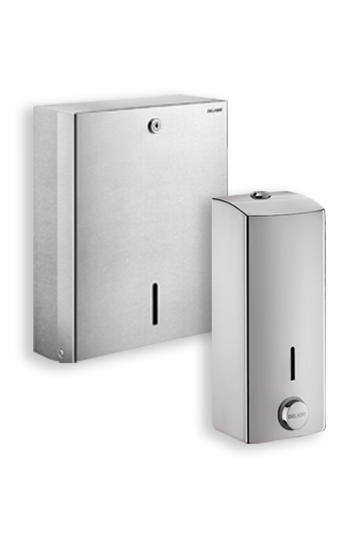 Wall-mounted liquid soap dispenser and wall-mounted paper towel dispenser